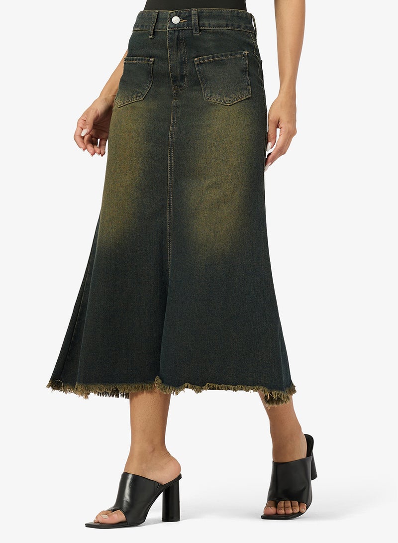 Ginger Denim A Line Midi Skirt - Image 1